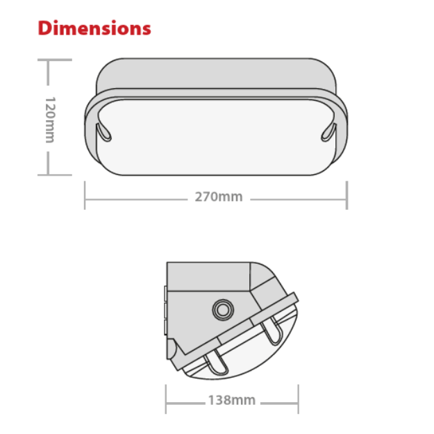 Red Arrow Peak Mini Wallpack LED Luminaire - 45 Degree Angle, IP65, IK08, LifeP04 Dimensions