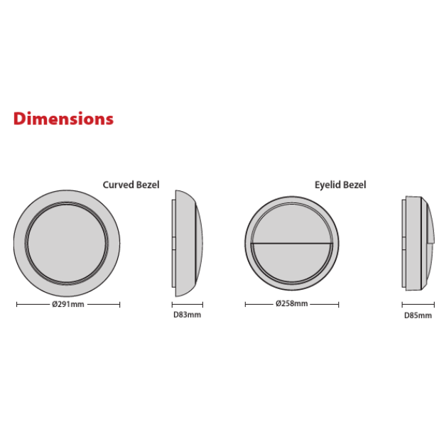Red Arrow POLO COMBI LED Bulkhead 13w IP65 (PCB13-CCT) Multi-Use Bulkhead - Dimensions