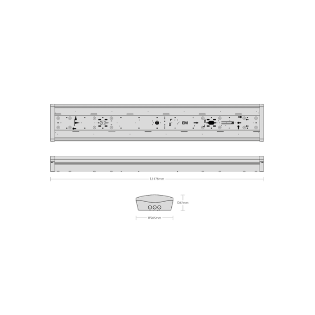 RED ARROW Harvard Twin LED Batten - HAR5/27-47/3CCT/UGR19 - Product Dimension