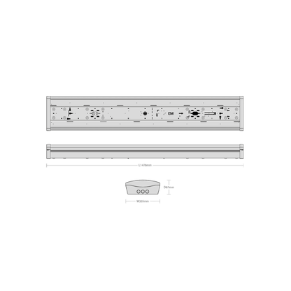 RED ARROW Harvard Twin LED Batten - HAR5/27-47/3CCT/UGR19 - Product Dimension