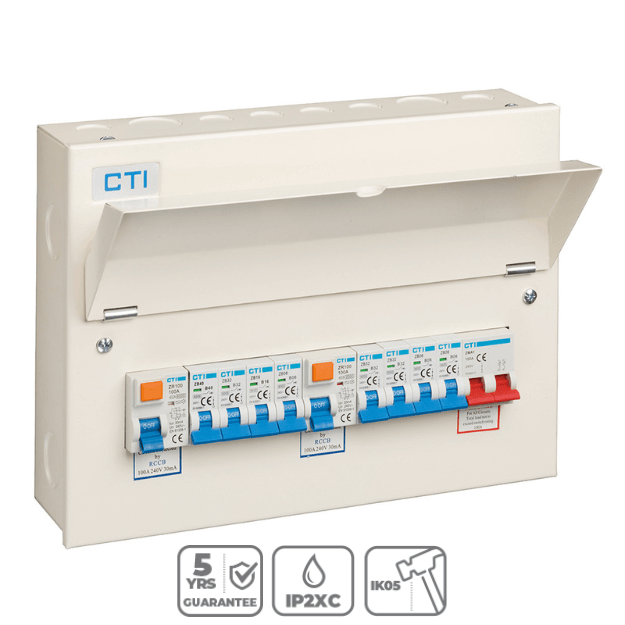 Red Arrow 14 Way Consumer Unit with 2 x 100A Mains Isolator and 2 x 100A Type A RCDs Includes 8 MCBs Product Features