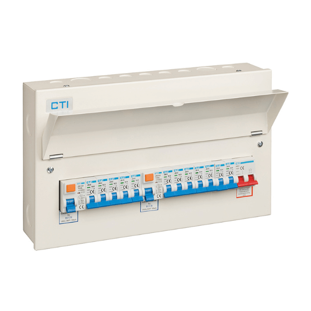 Red Arrow 18 Way Consumer Unit with 2 x 100A Mains Isolator and 2 x 100A Type A RCDs includes 12 MCBs