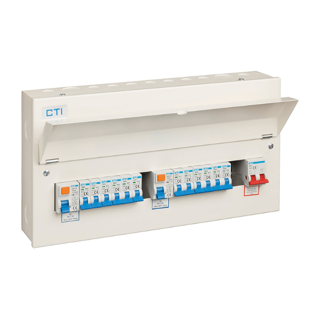 Red Arrow 21 Way Consumer Unit with 2 x 100A Mains Isolator and 2 x 100A Type A RCDs includes 12 MCBs