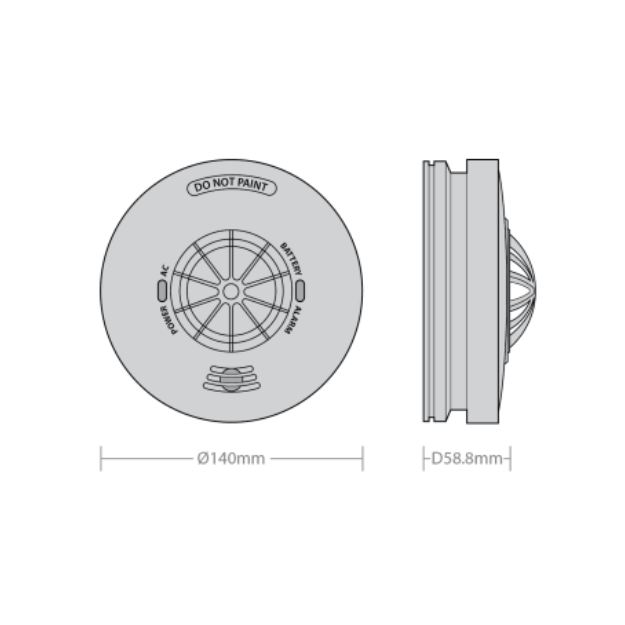 Red Arrow Mains Operated Heat Alarm 5-Year Replaceable RF/Wired Product Dimension