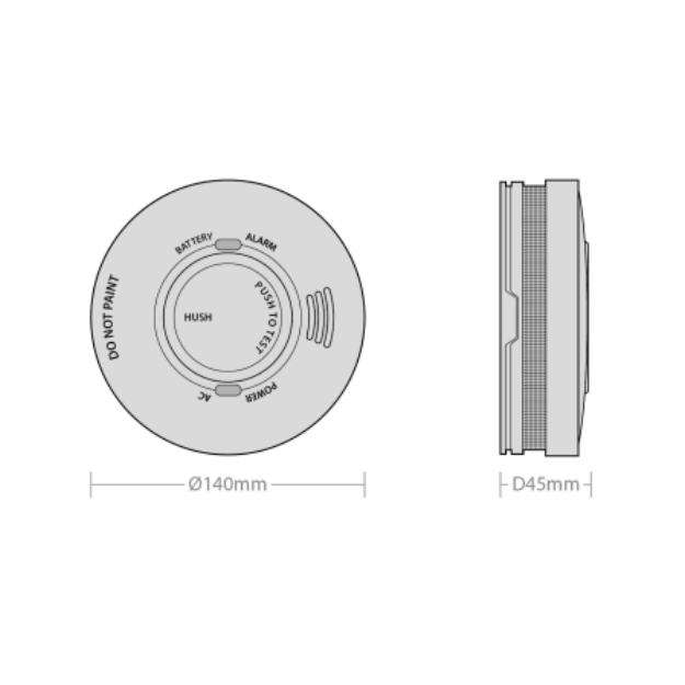 Red Arrow Mains Operated Smoke Alarm 10-Year Sealed RF/Wired Product Dimension