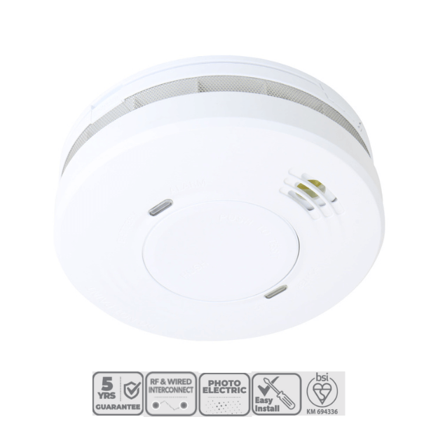 Red Arrow Mains Operated Smoke Alarm 10-Year Sealed RF/Wired Product Features