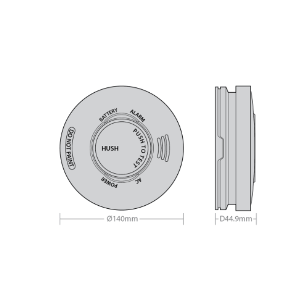 Red Arrow Mains Operated Smoke Alarm 5YR Replaceable RF/Wired Product Dimension