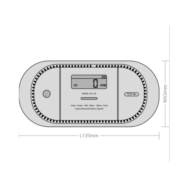 XC01-M Red Arrow X-Sense ProConnected Carbon Monoxide Detector Product Dimension