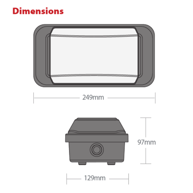 Red Arrow Taurus IP65 LED Bulkhead - IK08, 400 lm, 5W, 80 lm/W, 4000K Dimensions