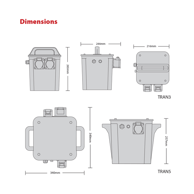 Red Arrow Portable Site Transformer - IP44 Splash-Proof, IK07, IP44, Pre-Wired Dimensions