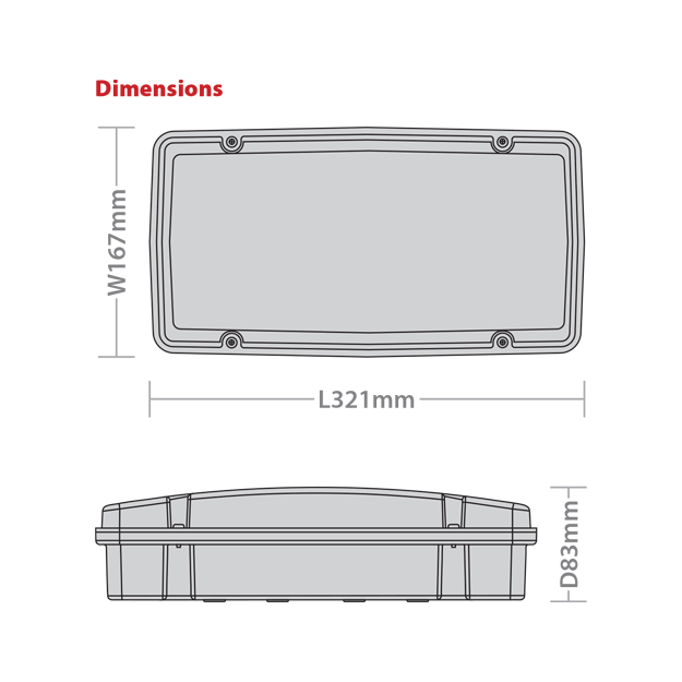 Red Arrow Vanguard Maxi High Output Emergency LED Bulkhead, IK08, IP66, 10W Dimensions