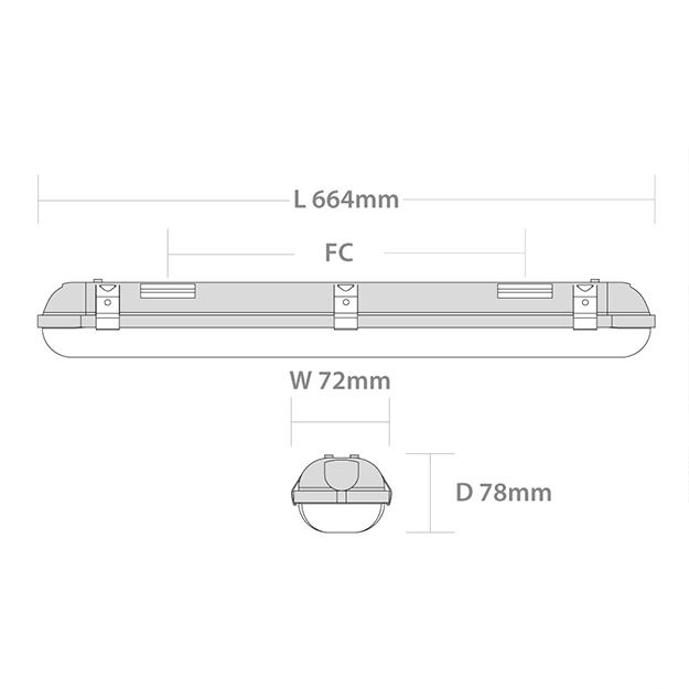 Red Arrow Weatherguard - Corrosion Resistant LED, T8 Tube Fittings, IP65, IK07 Dimensions