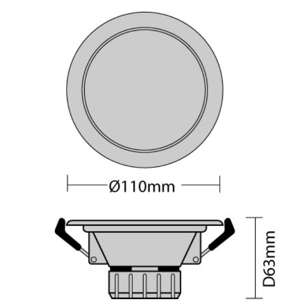 Dimensions - 10w LED Dimmable Downlights IP44 - White Bezel - Choice of Colour Temperature