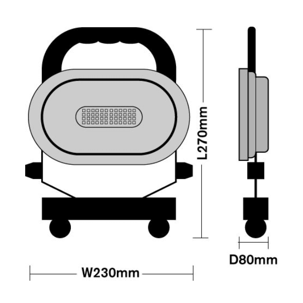 Dimensions - Garrison 110v Hand Held and Tripod Portable LED Site Light - 18w - IP54