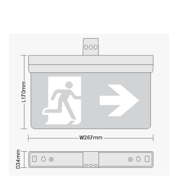 Dimensions - 5 in 1 LED Emergency Exit Sign - IP20 - Maintained - Non Maintained