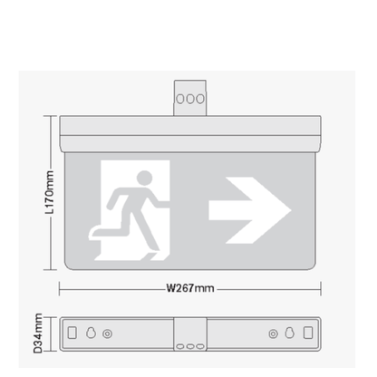 Dimensions - 5 in 1 LED Emergency Exit Sign - IP20 - Maintained - Non Maintained