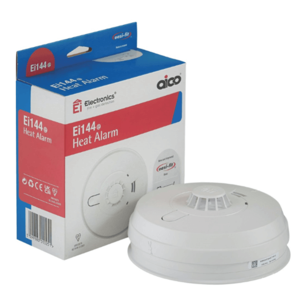 Ei144E Heat Alarm - Mains Voltage with 9v Battery Backup Battery