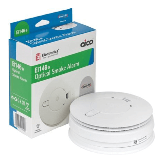 Ei146E Optical Smoke Alarm - Mains Voltage with 9v Battery Backup Battery
