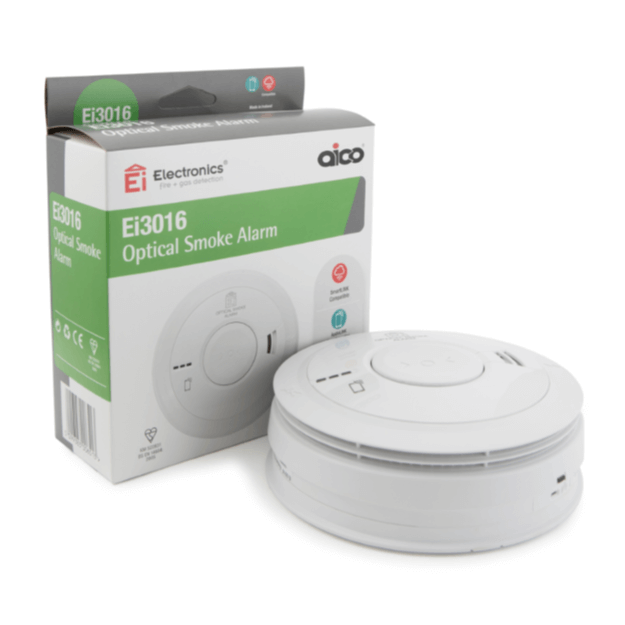 Ei3016 Optical Smoke Alarm - Mains Powered with 10yr Lithium Backup Battery