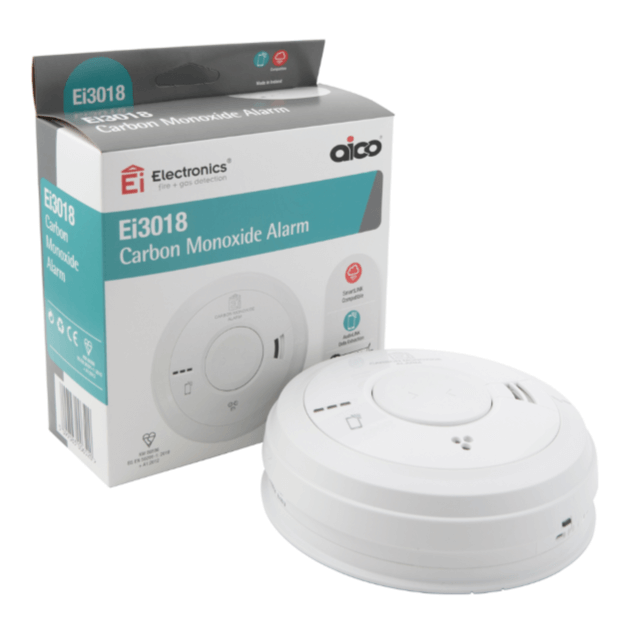 Ei3018 Carbon Monoxide Alarm - Mains Powered with 10yr Lithium Backup Battery