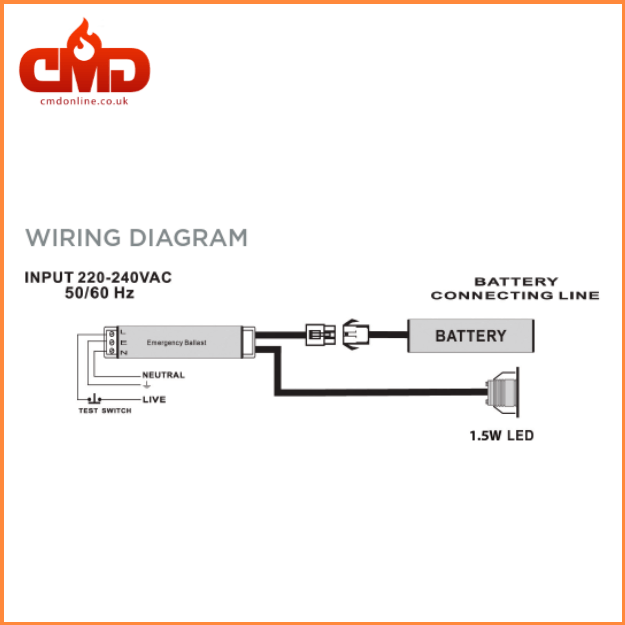Wiring Diagram - LED Recessed Emergency Downlight - 1.5w - IP20