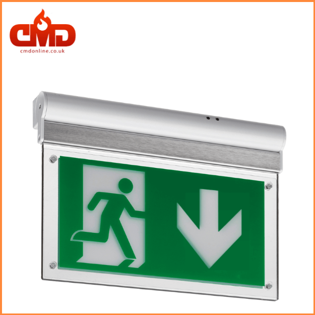 Arrow Down - LED Emergency Exit Sign for Ceiling or Wall Mount - IP20 - Maintained 3w