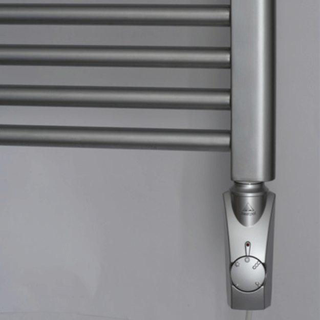 Satin Chrome Fitted - Heatpol Thermostatic Heating Element - Vertical - GT - Designed for Towel Radiators