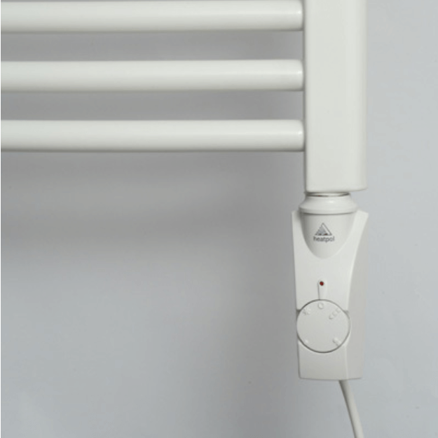 White Fitted - Heatpol Thermostatic Heating Element - Vertical - GT - Designed for Towel Radiators