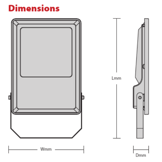 Dimensions JUPITER LED Floodlight - High Efficiency, Long Life, Dual Voltage IP65