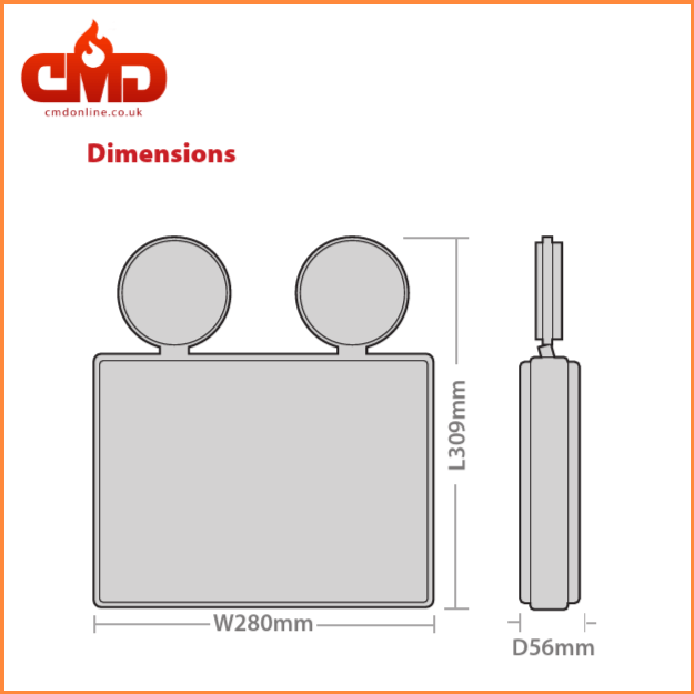 Dimensions - LED Twin Spot Emergency Projector Fitting - 3hr IP20 - 5.2w