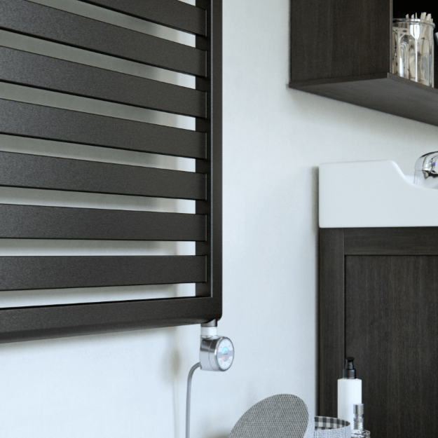 Chrome on Anthracite Rad - Terma MOA Electrical Heating Element for Towel Radiators