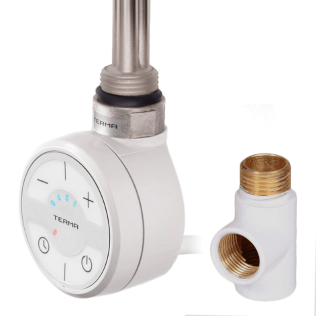 White with Dual T-Piece - Terma MOA Electrical Heating Element for Towel Radiators