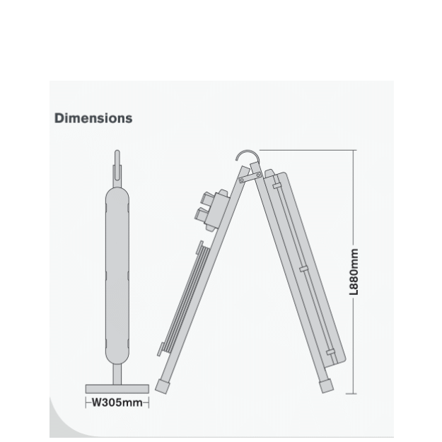 Dimensions - Red Arrow Plasterer's A-Frame Portable Site Light WGS220Y/AF - 110V LED Non-Corrosive - 5m Flex