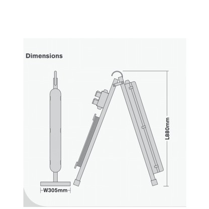 Dimensions - Red Arrow Plasterer's A-Frame Portable Site Light WGS220Y/AF - 110V LED Non-Corrosive - 5m Flex