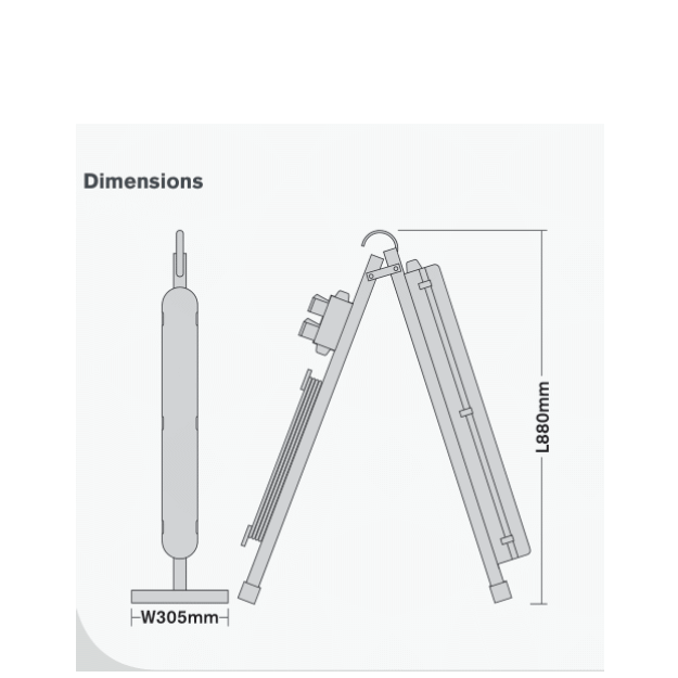 Dimensions - Plasterer&#39;s A-Frame Portable Site Light - 110V LED Non-Corrosive - 5m Flex