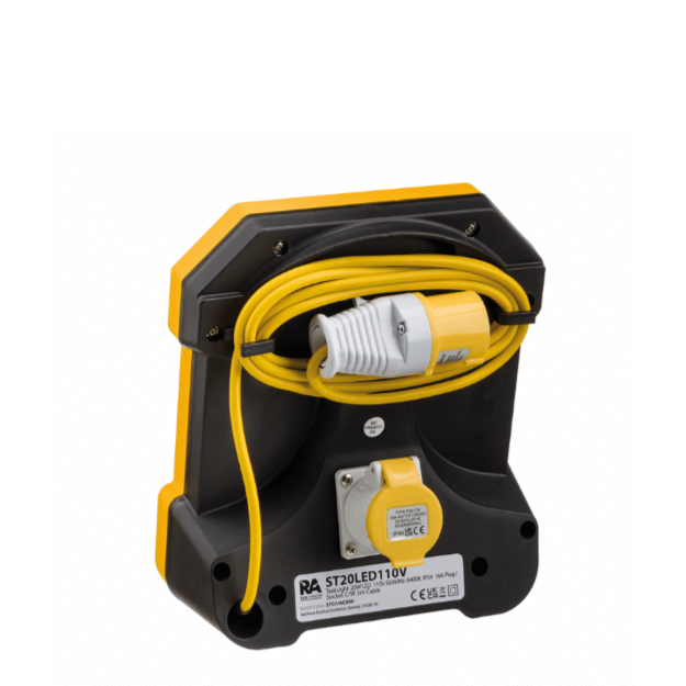 ST20 110v Portable LED Task Light 20w Yellow Body Workspace Lighting - Rear View