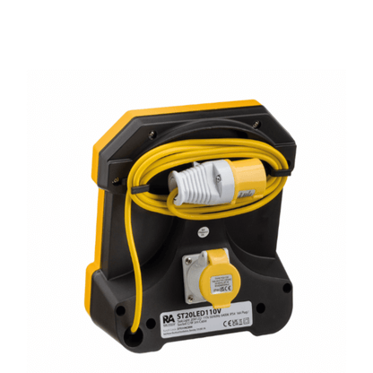 ST20 110v Portable LED Task Light 20w Yellow Body Workspace Lighting - Rear View